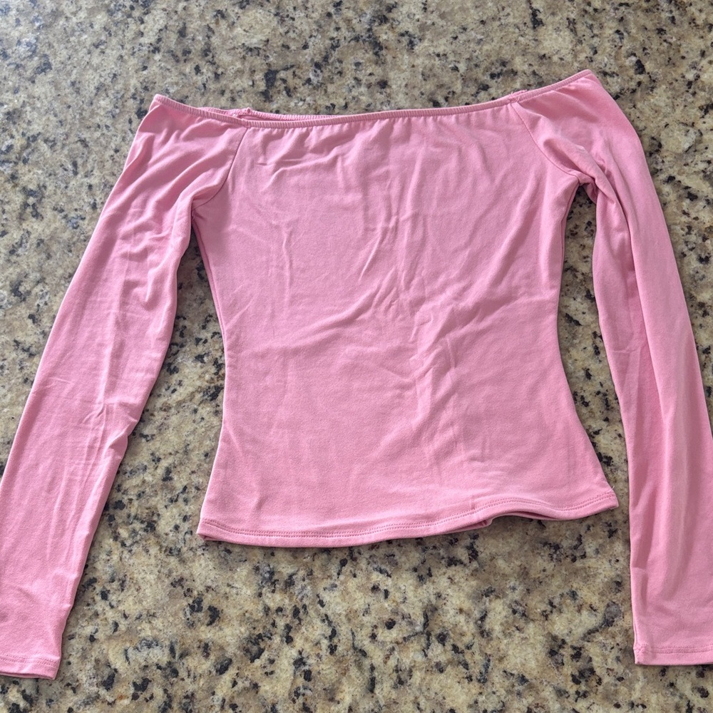 Pink Off-Shoulder Long Sleeve Top